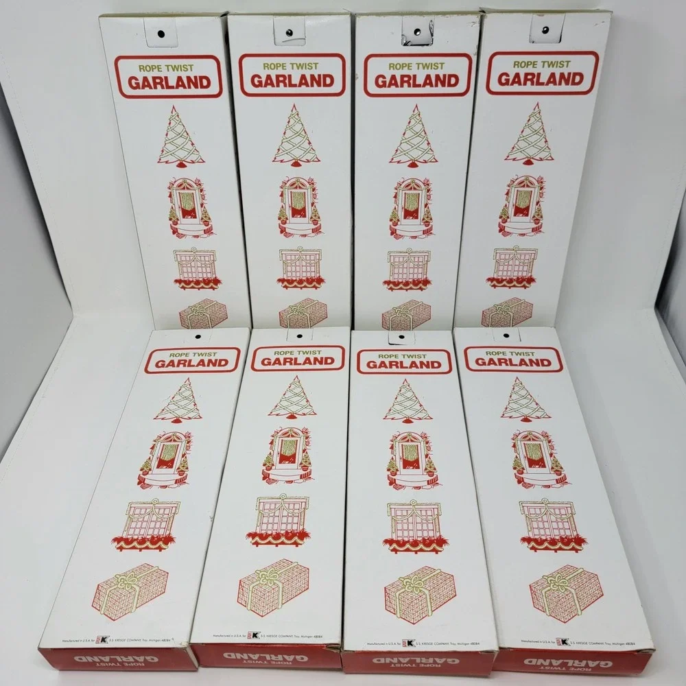 8 Boxes Vintage Silver Kresge Rope Twist Metalized Plastic Tinsel Garland  10 Ft